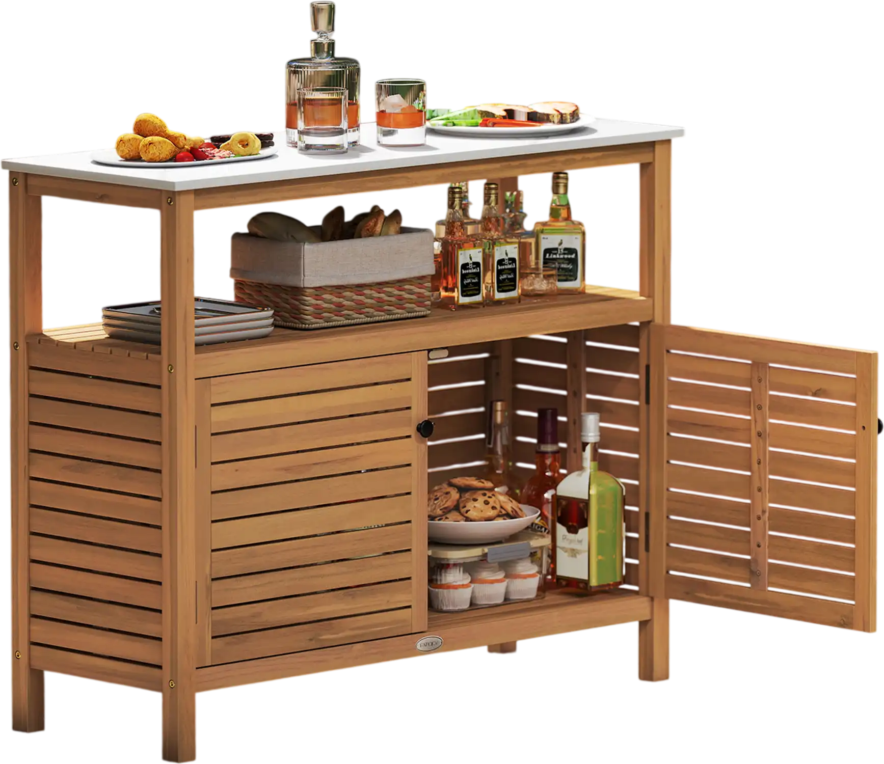 Costway Patio Wood Storage Cabinet Outdoor Acacia Buffet Cabinet 34035903 New