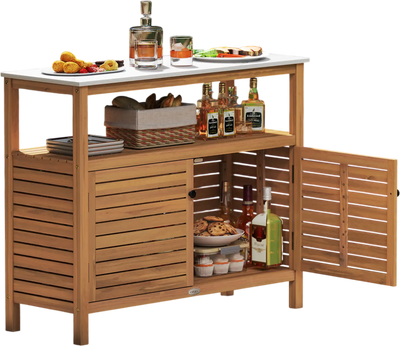Costway Patio Wood Storage Cabinet Outdoor Acacia Buffet Cabinet 34035903 New
