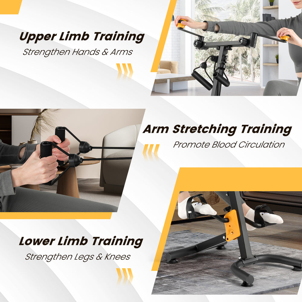 Pedal exerciser with adjustable handgrip for seniors, featuring 4 exercise modes and 9-level adjustable height for.
