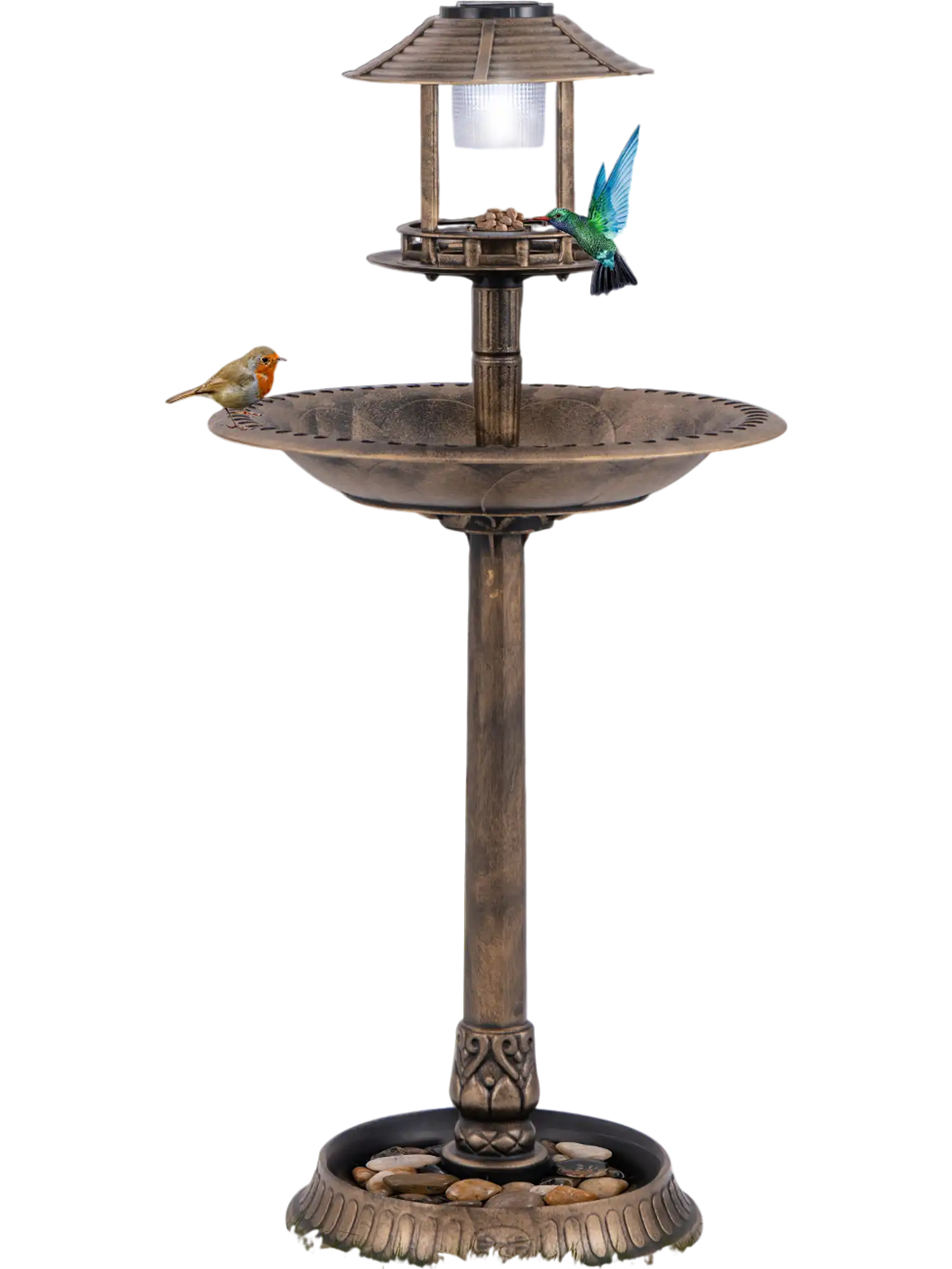 Costway Solar Lighted Pedestal Bird Bath Bird Feeder Planter Bronze 67824195 New