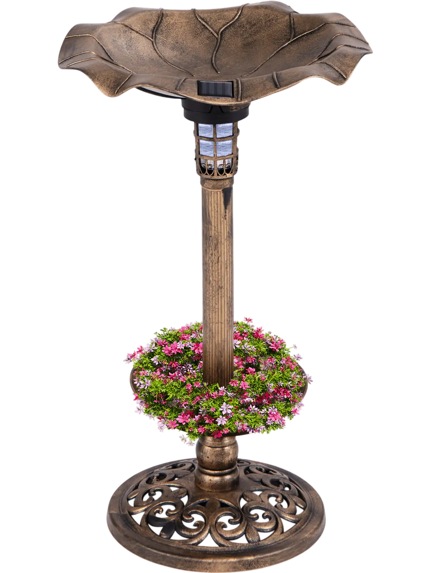 Costway Standing Pedestal Birdbath Feeder Combo Lotus Leaf Bowl 78146593 New
