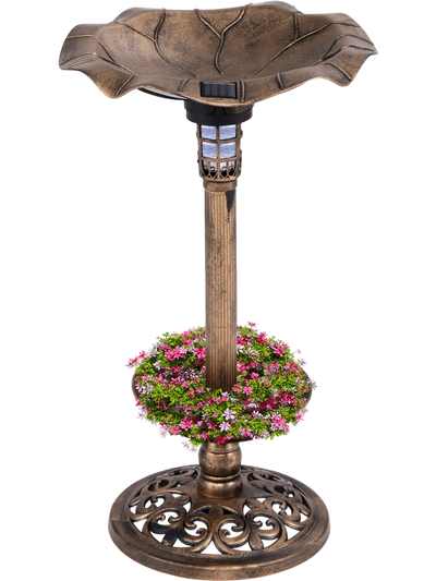 Costway Standing Pedestal Birdbath Feeder Combo Lotus Leaf Bowl 78146593 New