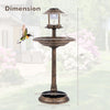 Pedestal bird bath with solar light, bronze finish, featuring a bird feeder and flower planter for outdoor gardens.