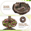 Lotus leaf-shaped birdbath and feeder combo in bronze, featuring a planter with drainage holes for vibrant outdoor.