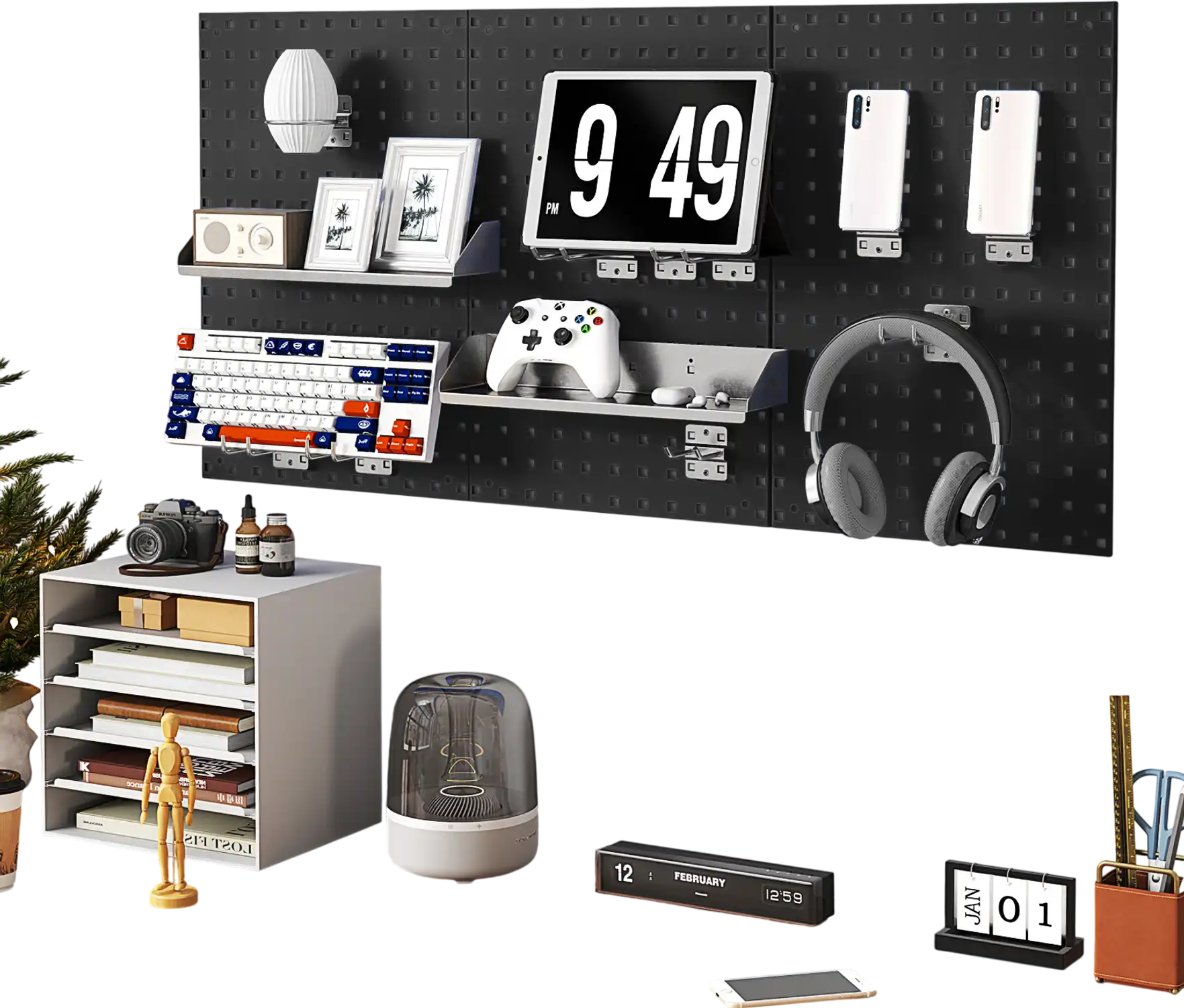 Costway Wall-Mounted Garage Workshop Pegboard Kit Black 264583179 New