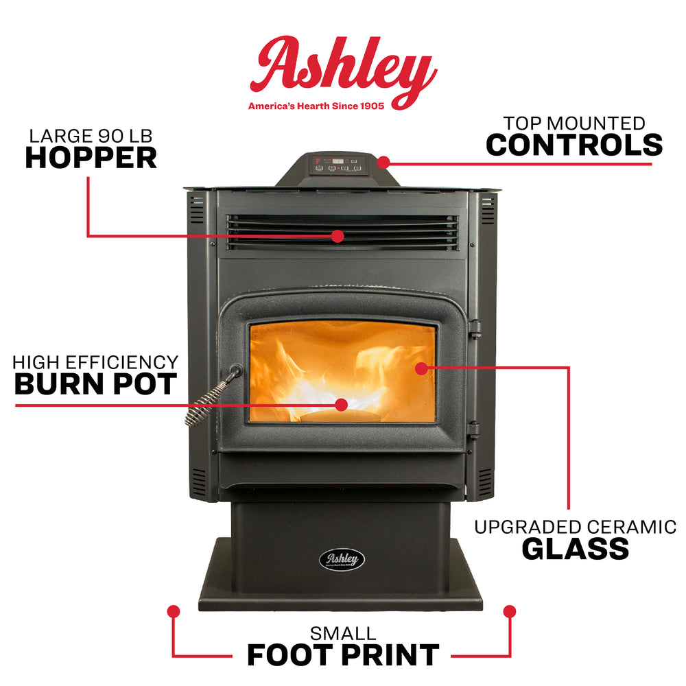 Ashley Hearth AP5617-W Pellet Stove 1,700 sq. ft. 90 lb Hopper with App Remote Operation New