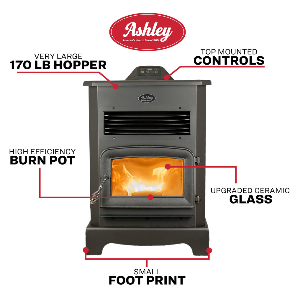 Ashley Hearth AP5622-W Pellet Stove 2,200 sq. ft. 170 lb Hopper with App Remote Operation New