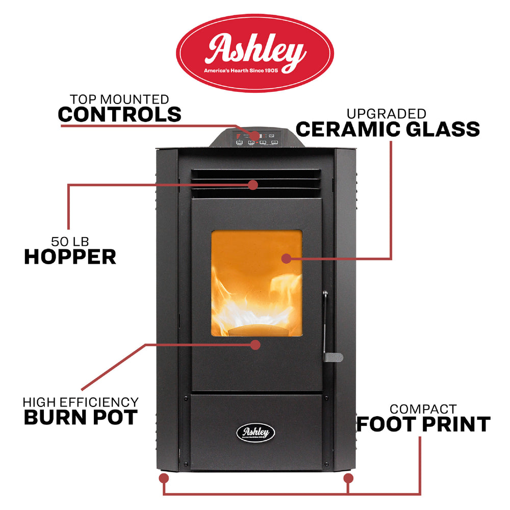 Ashley Hearth AP5613-W Pellet Stove 1,300 sq. ft. 50 lb Hopper with App Remote Operation New