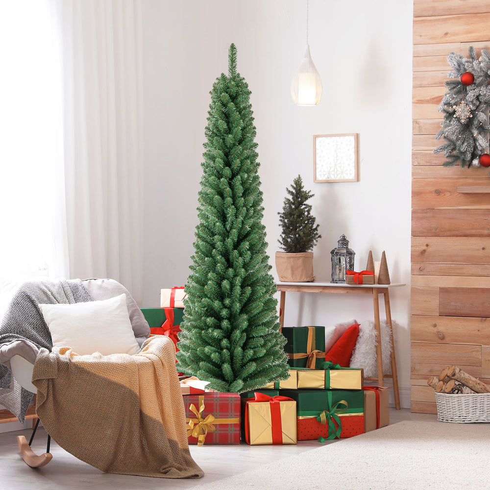 Pencil Christmas Tree with Memory Wire Branch Tips and Warm  LED Lights-6FT - Gallery View 1 of 13