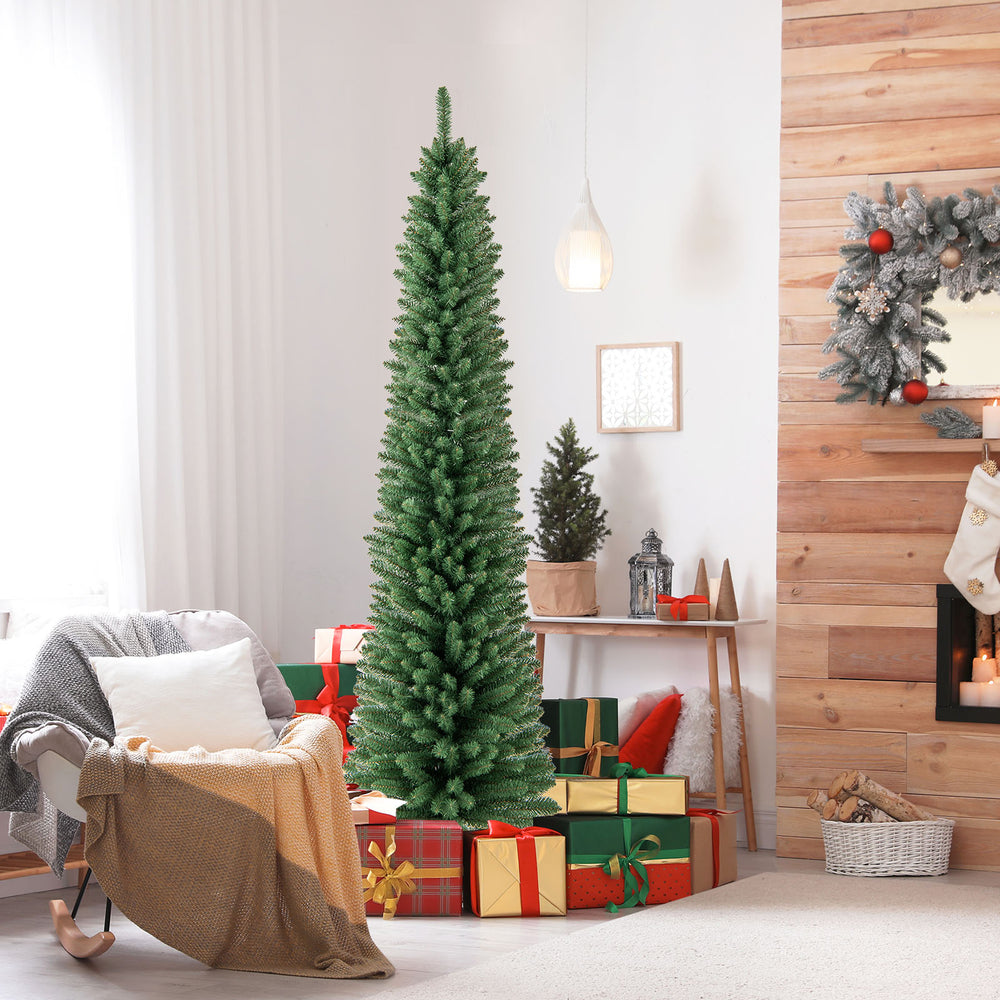Pencil Christmas Tree with Memory Wire Branch Tips and Warm  LED Lights-7FT - Gallery View 1 of 13