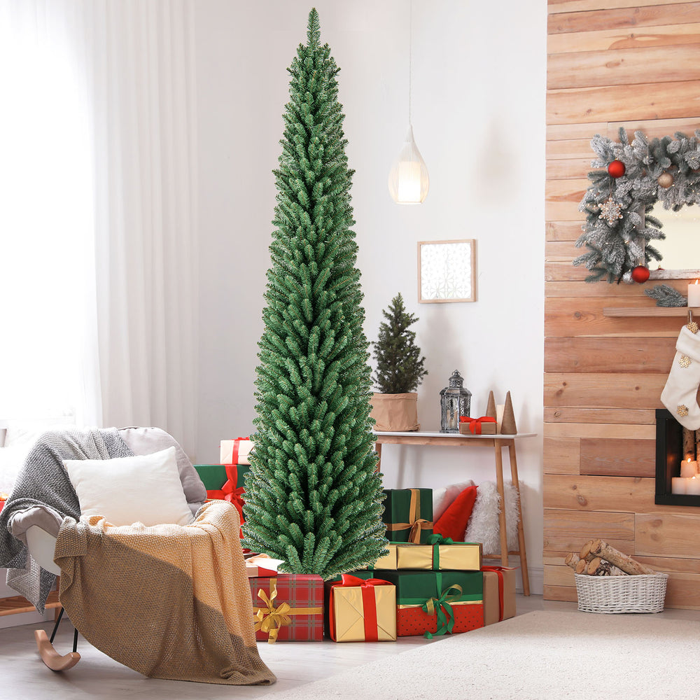 Pencil Christmas Tree with Memory Wire Branch Tips and Warm  LED Lights-8FT - Gallery View 1 of 13