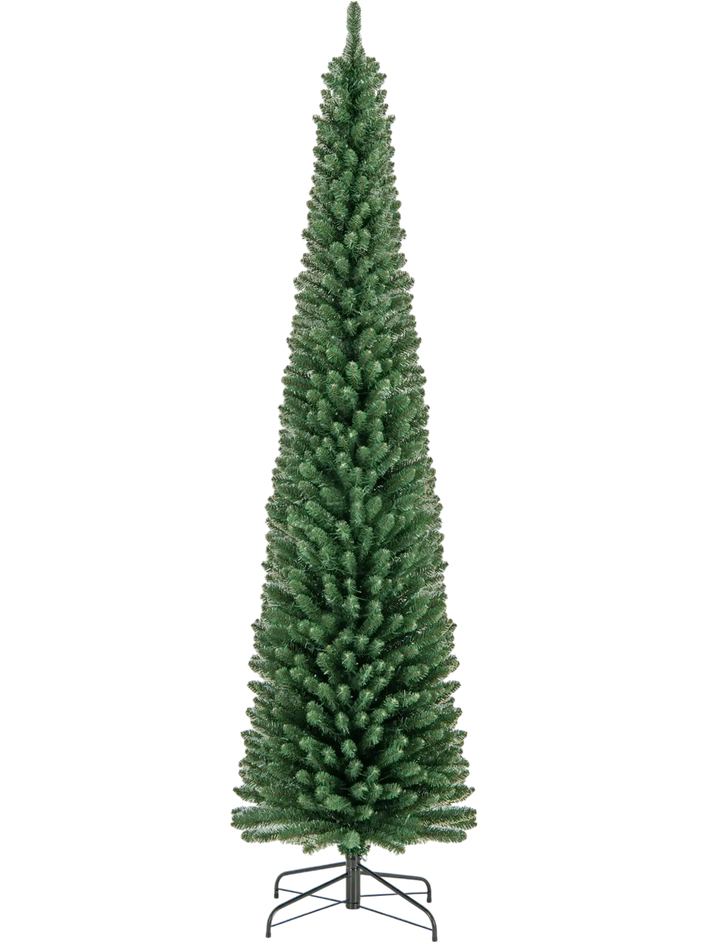 Pencil Christmas tree with 671 branch tips and warm LED lights, ideal for festive home or office decoration.