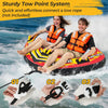 Towable tube featuring quick connector and drainage, with heavy-duty PVC bladder and padded handles for comfort.