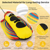 Bright yellow inflatable towable tube with 900D nylon cover and thick PVC bladder, designed for 1-2 riders on water.