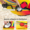 Inflatable towable tube with 3 Boston valves for quick inflation and deflation, designed for 1-2 person water sports.