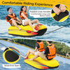 Inflatable towable tube for 1 or 2 persons, featuring padded handles and durable PVC, ideal for water sports fun.