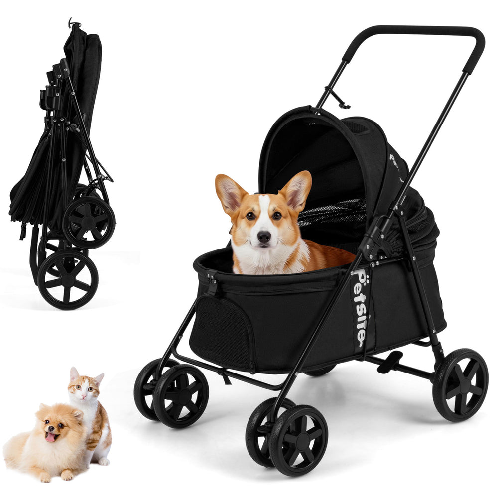 Pet Stroller for Small Medium Dogs Foldable with One-Step Rear Brake and Canopy-Pink