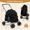 Foldable black pet stroller dimensions with breathable mesh windows, suitable for small to medium dogs, weighs 33 lbs.
