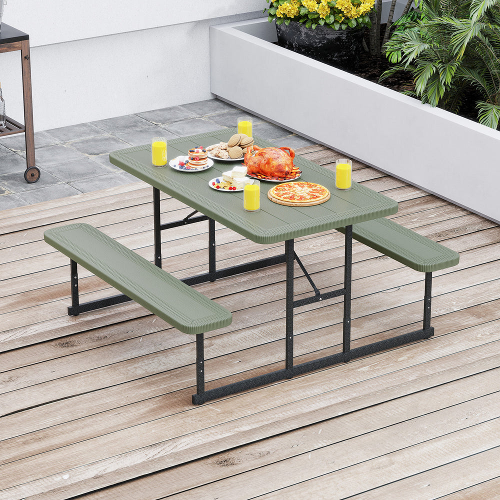 Picnic Table Bench Set for 2-4 People Outdoor Rectangular Camping Dining Table-Green - Gallery View 1 of 10
