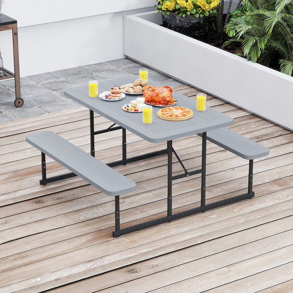 Picnic Table Bench Set for 2-4 People Outdoor Rectangular Camping Dining Table-Gray - Gallery View 1 of 10