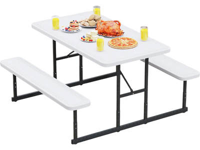Costway Outdoor Camping Picnic Table Bench Set White 2-4 Person Rectangular Dining 189263745 New