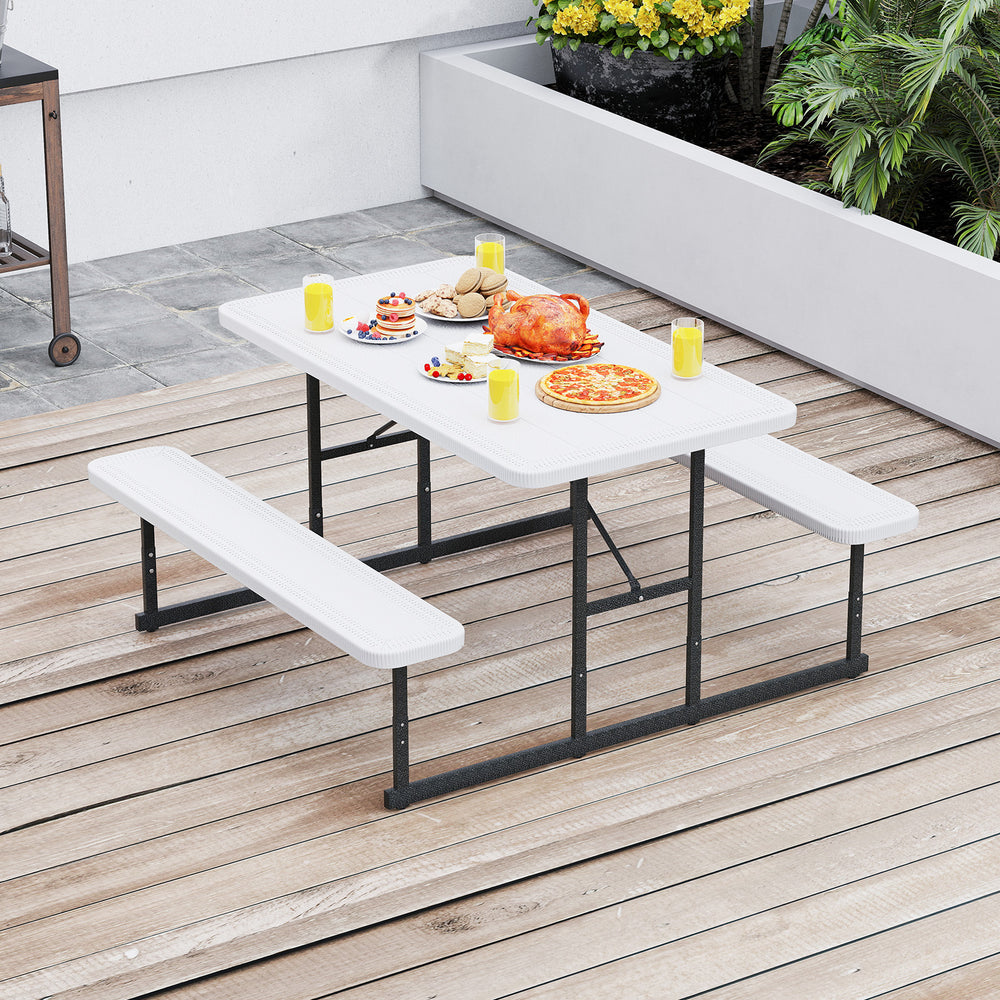 Picnic Table Bench Set for 2-4 People Outdoor Rectangular Camping Dining Table-White - Gallery View 1 of 10