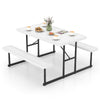White picnic table bench set with adjustable footpads, accommodating 2-4 people, perfect for outdoor gatherings and.