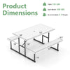 Picnic table bench set dimensions showing a rectangular design for 2-4 people, crafted from HDPE for outdoor use.