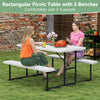 Rectangular picnic table with two benches, white HDPE surfaces, seats 2-4 people, ideal for outdoor dining.