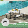 Picnic table bench set for 2-4 people with HDPE surfaces, built-in umbrella hole, ideal for outdoor dining by the pool.