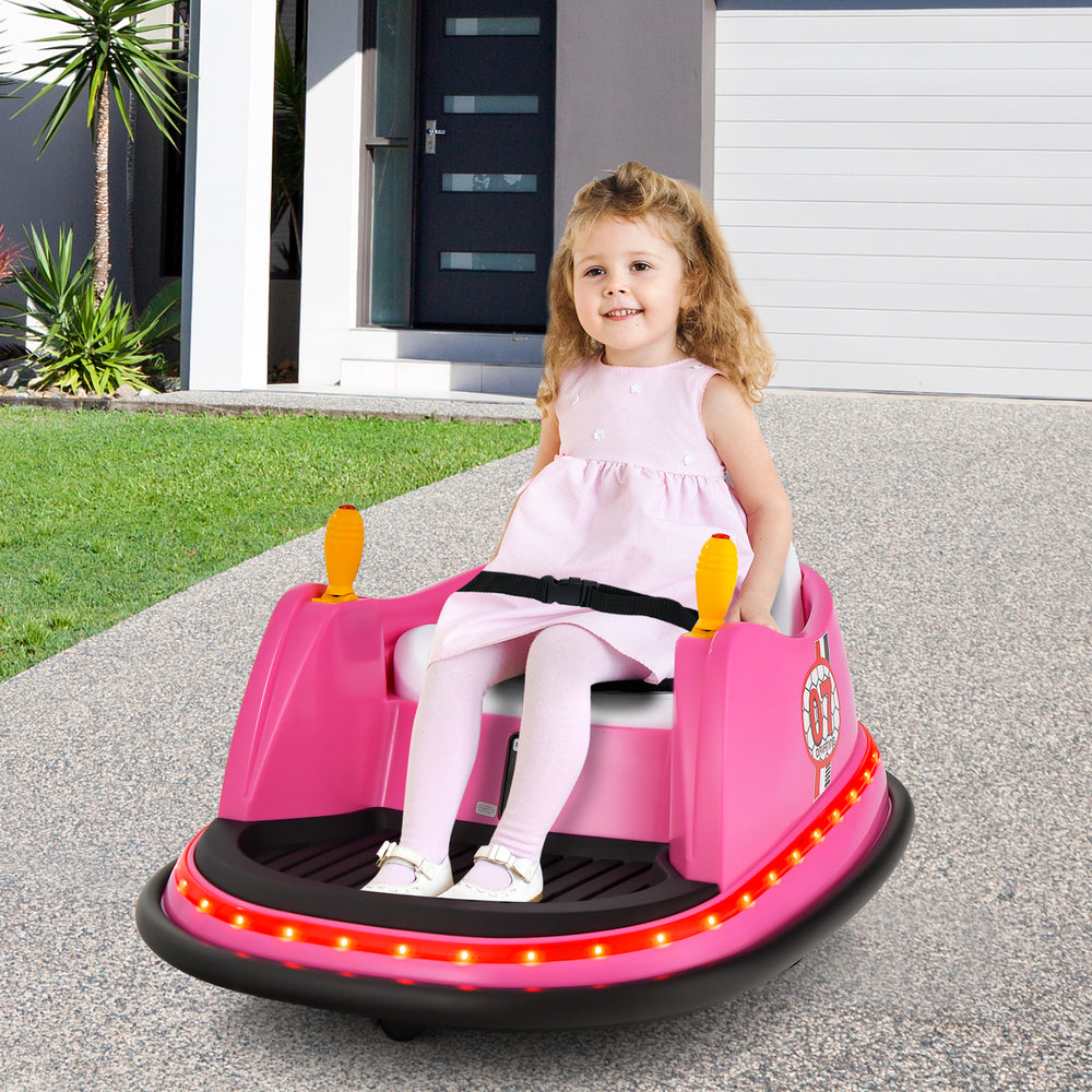 12V Electric Kids Ride On Bumper Car with Flashing Lights for Toddlers-Pink - Gallery View 1 of 13