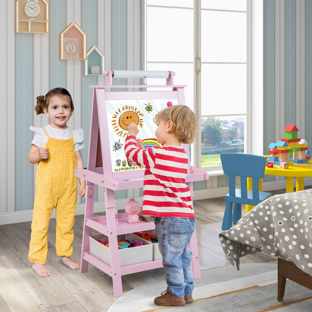3-in-1 Double-Sided Storage Art Easel-Pink - Gallery View 1 of 10