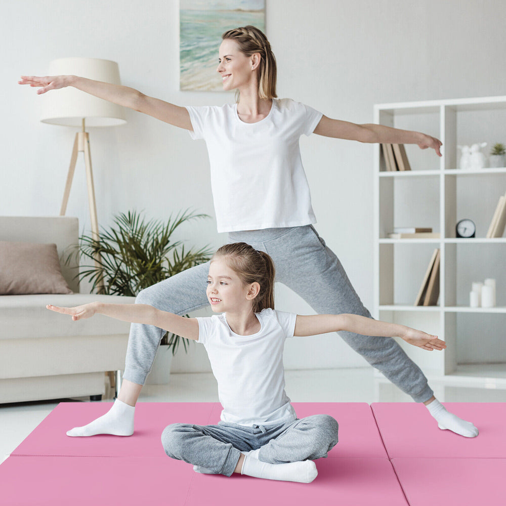 6 x 2 FT Tri-Fold Gym Mat with Handles and Removable Zippered Cover-Pink - Gallery View 1 of 8