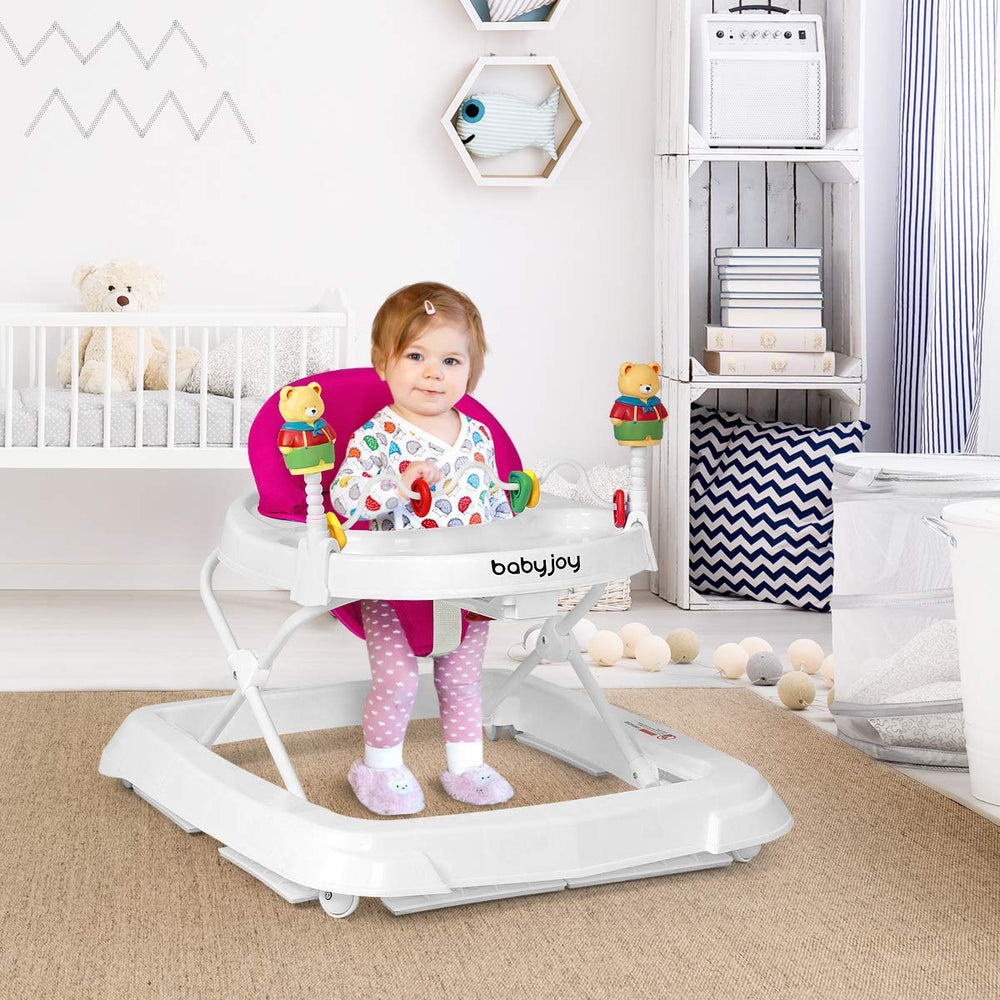 Adjustable Height Removable Folding Portable Baby Walker-Pink - Gallery View 1 of 9