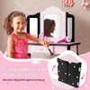 Kid vanity set featuring a tri-folding mirror and leopard print design, perfect for dressing up and playtime.