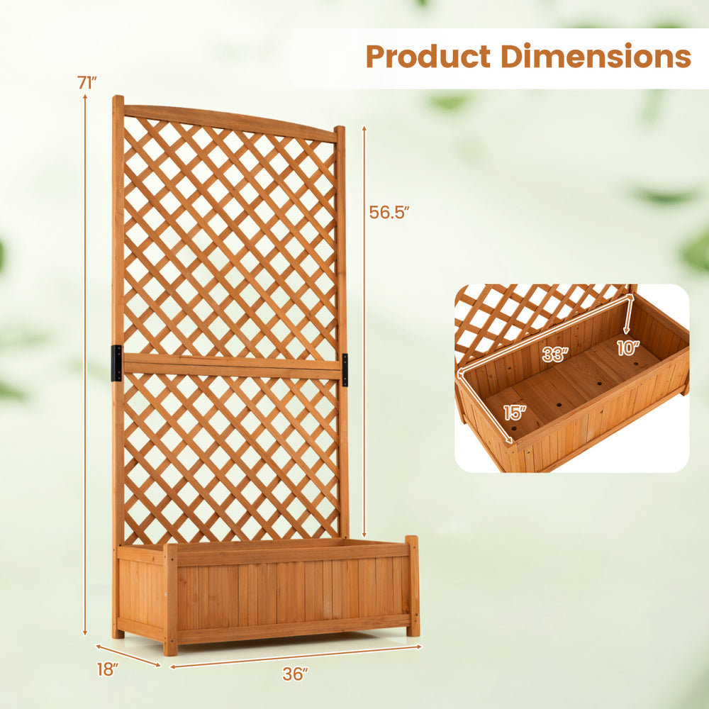 Planter raised bed with trellis, crafted from solid fir wood, ideal for climbing plants in gardens or patios.