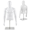Half body male mannequin with adjustable head and arms, made of durable PP material, perfect for displaying various clothing.