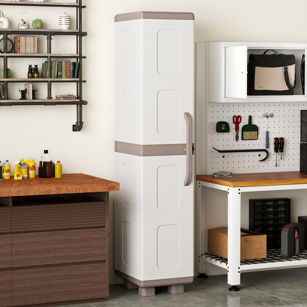 Plastic Kitchen Pantry with 4 Adjustable Shelves and Single Door for Living Room and Kitchen-Beige - Gallery View 1 of 10