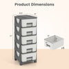 Gray plastic storage organizer with five drawers, compact design for bedroom, featuring easy-pull handles and.
