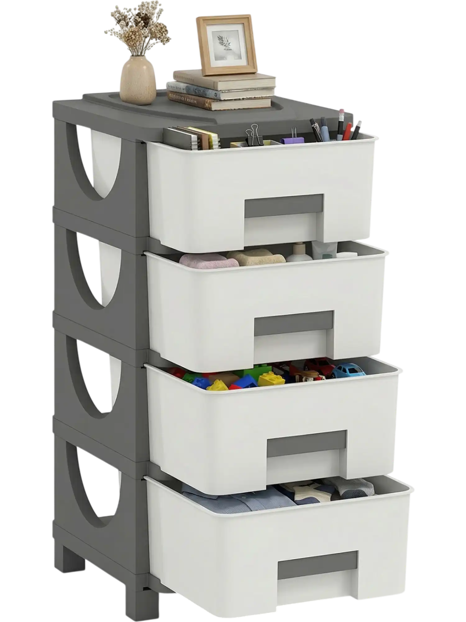 Costway Plastic Storage Organizer Drawer Cabinet Side Table Bedroom Dresser 38400567 New