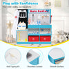 Wood medical center toy set in blue with examine region, storage drawers, and anti-tipping kit for safe role play.