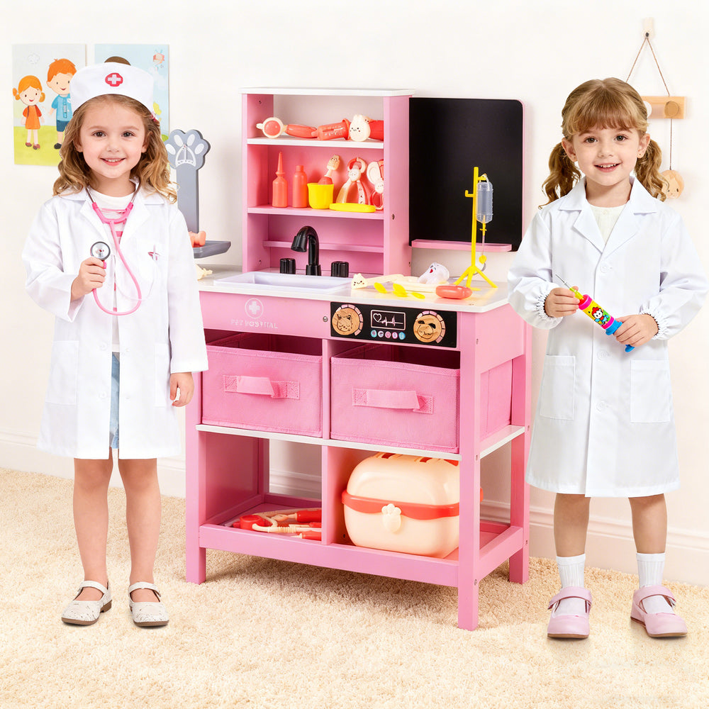 Play Doctor's Office Wood Medical Center Toy Set with Blackboard-Pink - Gallery View 1 of 10