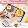 Dual stoves with lights and sounds, featuring rotary knobs, for interactive play in a height-adjustable pink kitchen.