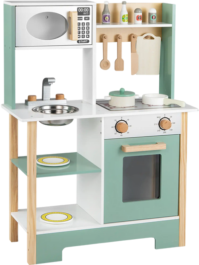 Costway Wooden Play Kitchen Toy Playset with Chalkboard 22477587 New