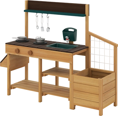 Costway Kids Wooden Mud Play Kitchen Pretend Toy 56768196 New