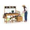 Wooden play kitchen for kids with removable sink, stoves, and planter boxes, perfect for imaginative outdoor play.