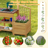 Wooden play kitchen set with removable sink, stoves, planter boxes, and trellis for imaginative outdoor play.
