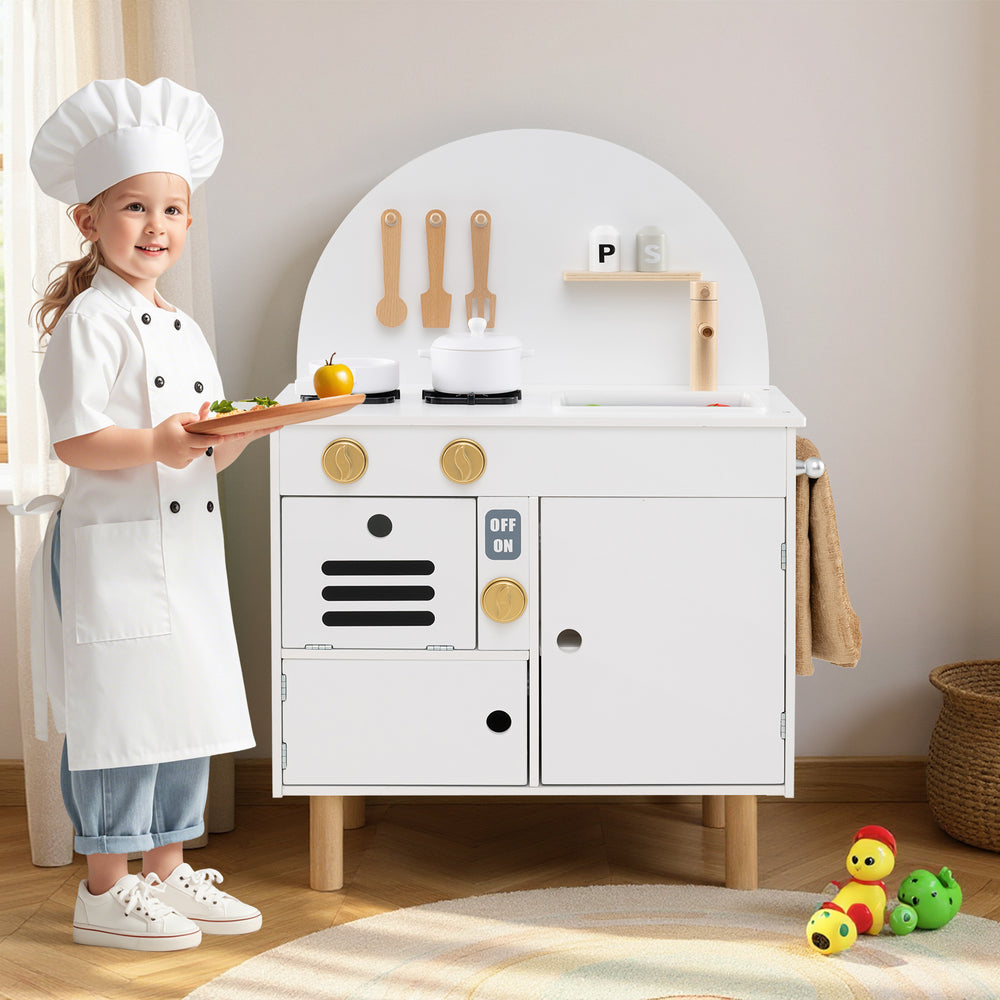 Play Kitchen for Kids Wooden Kitchen Playset with Stoves Faucet Sink Microwave and Oven-White - Gallery View 1 of 10