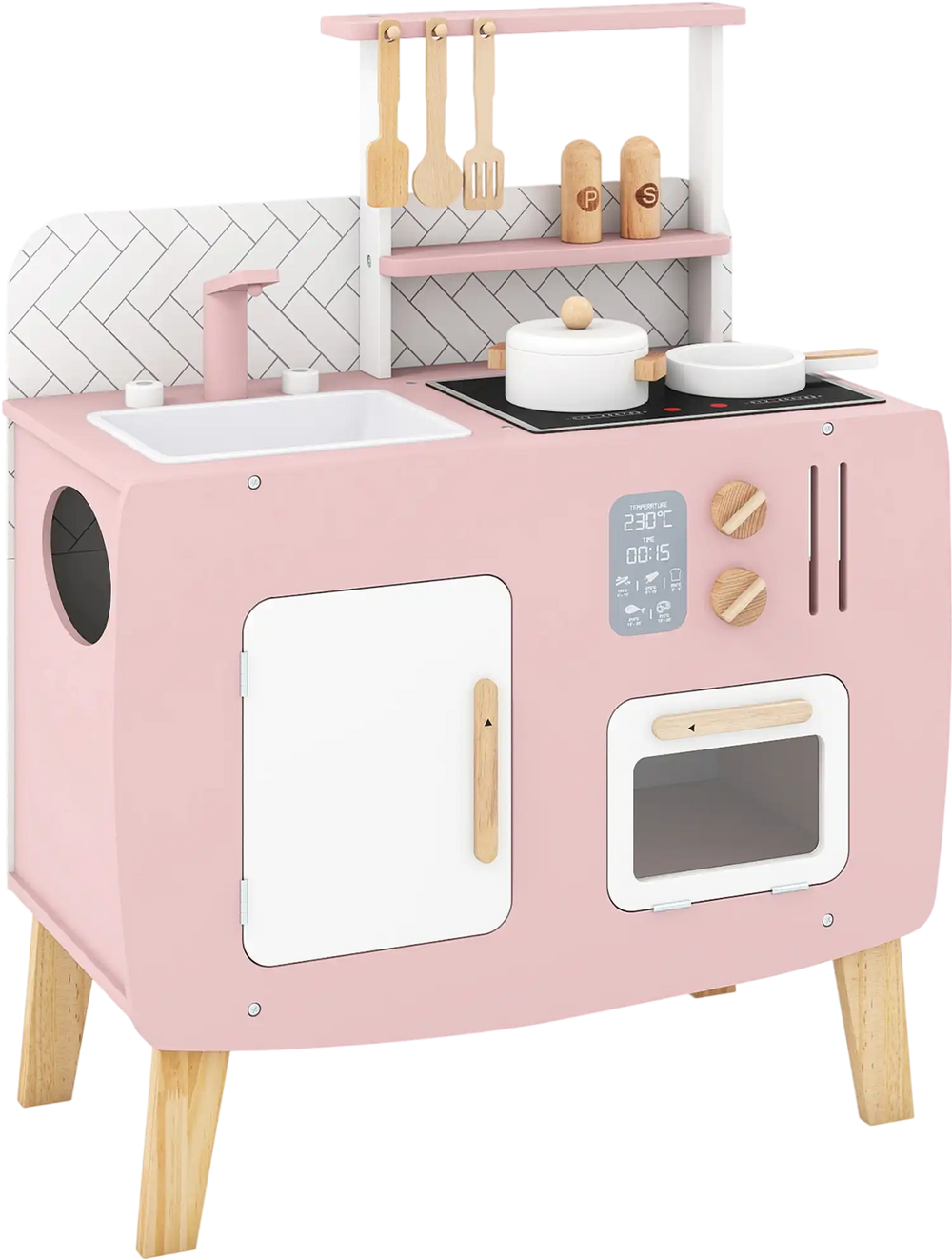 Play Kitchen for Kids Wooden Kitchen Playset with Stoves Sink Faucet and Oven