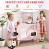 Wooden play kitchen set with stoves, sink, and oven, designed for imaginative play and promoting social skills.